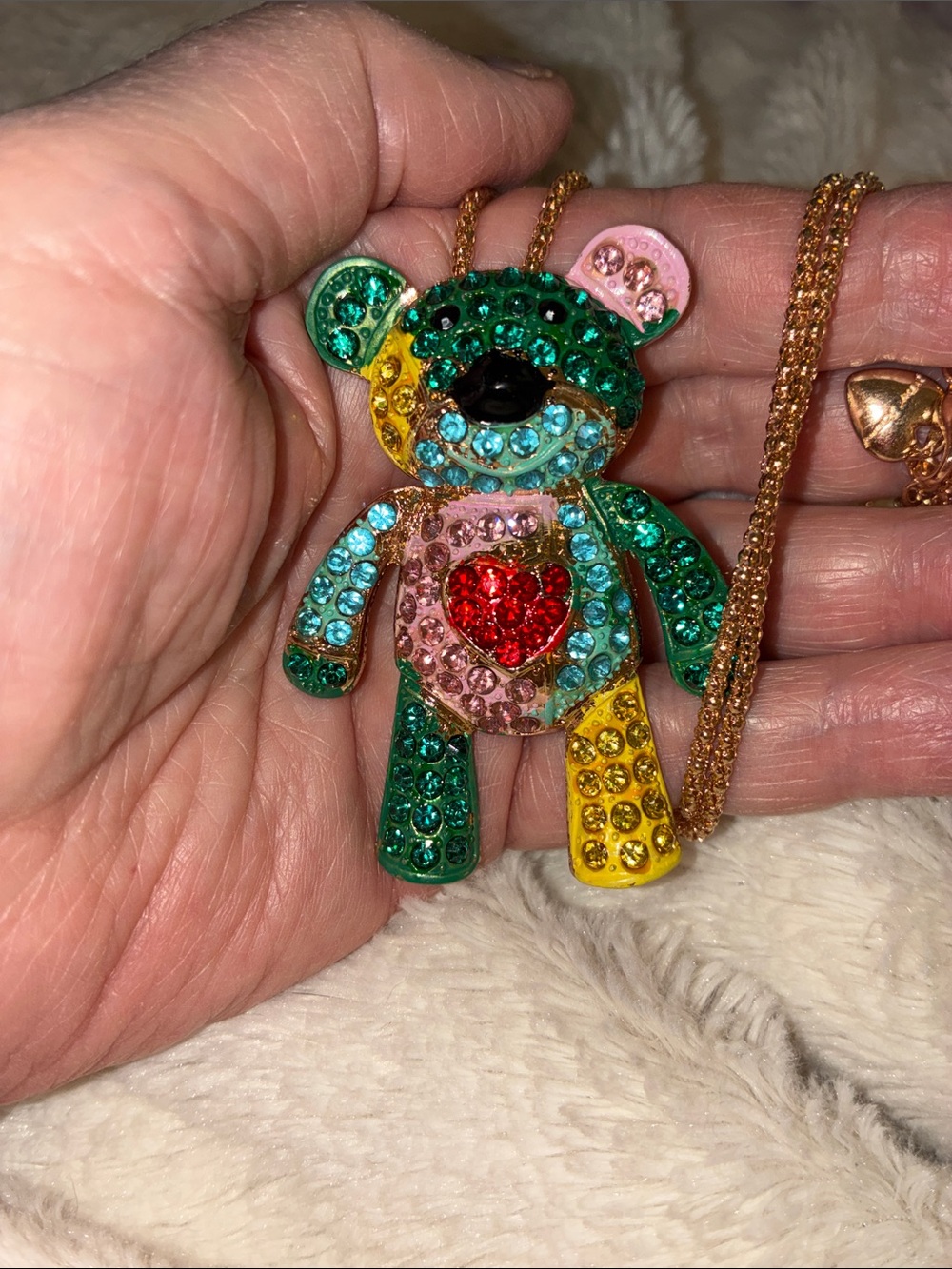 Multicolor Crystal Teddy Bear Pendant Necklace for Kids